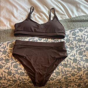 Brown Ribbed Bikini Set